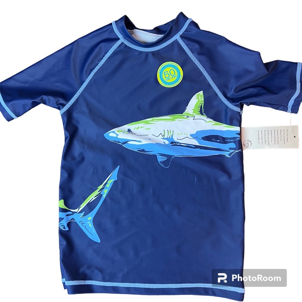 Panama Jack Shark Print Blue Swim Shirt, size Small (5/6) NWT